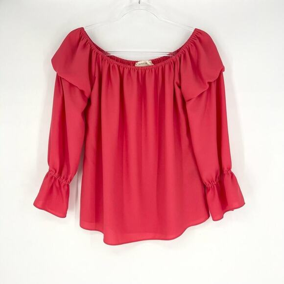 Nicole Miller Tops - Nicole Miller Artelier Ruffle Sleeve Off the Shoulder‎ Blouse Coral M